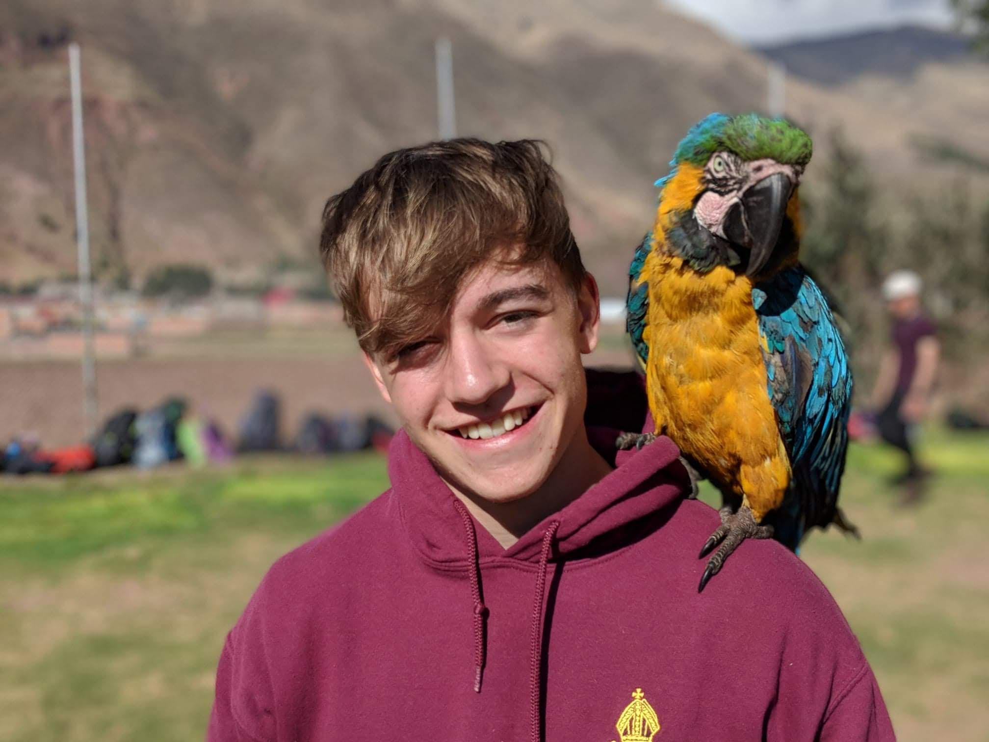 Jonty in Peru with a parrot