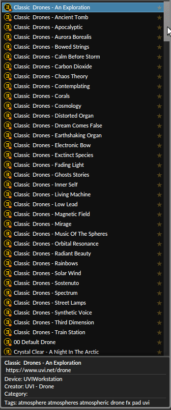 UVI - DRONE. Bitwig presets format.