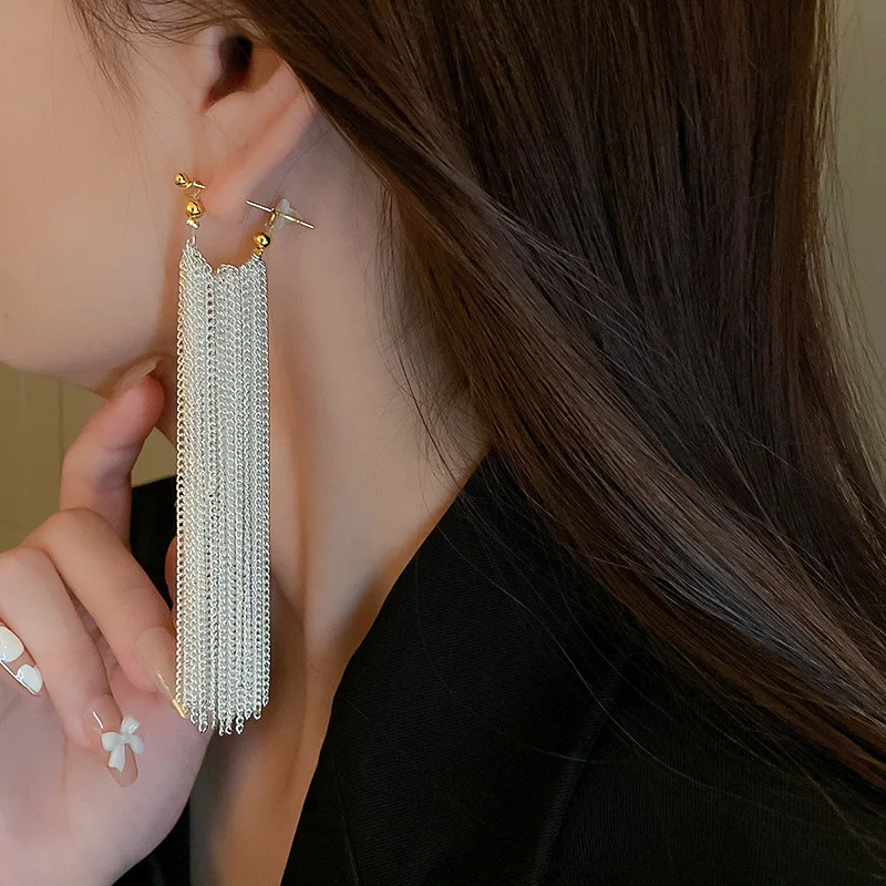 silver-drop-tassel-earrings