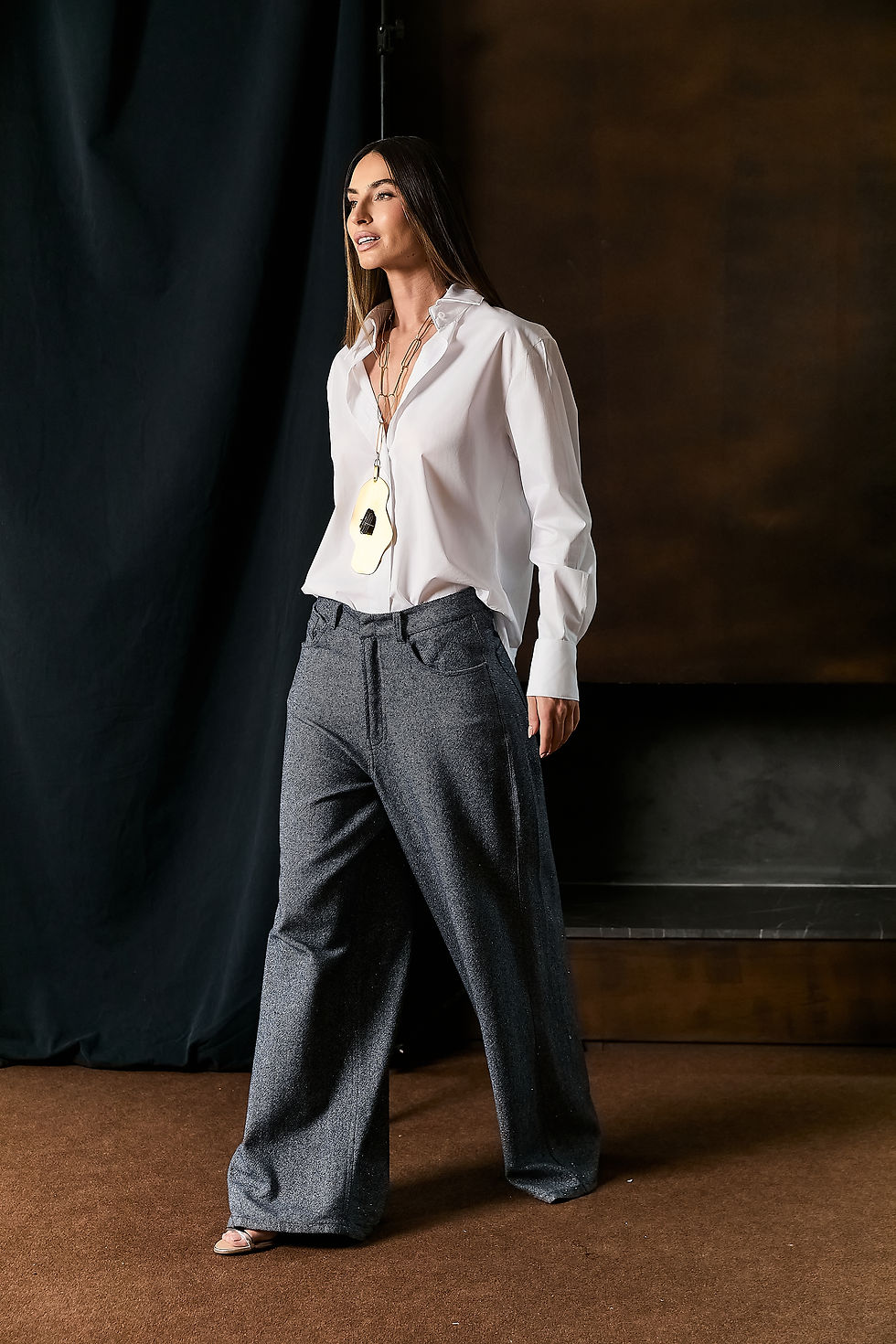 Miniatura: CALÇA WIDE LEG JEANS COM BRILHO