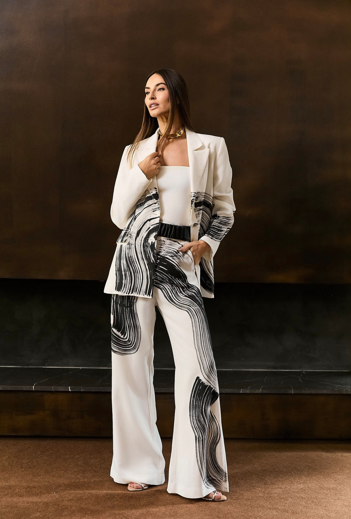 CALÇA RETA CREPE PATOU PINCELADA