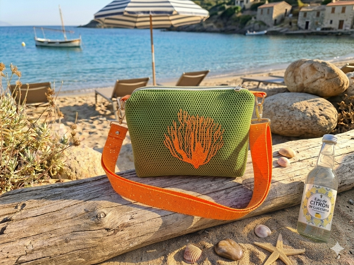 Sac Bandoulière Vert Motif Corail