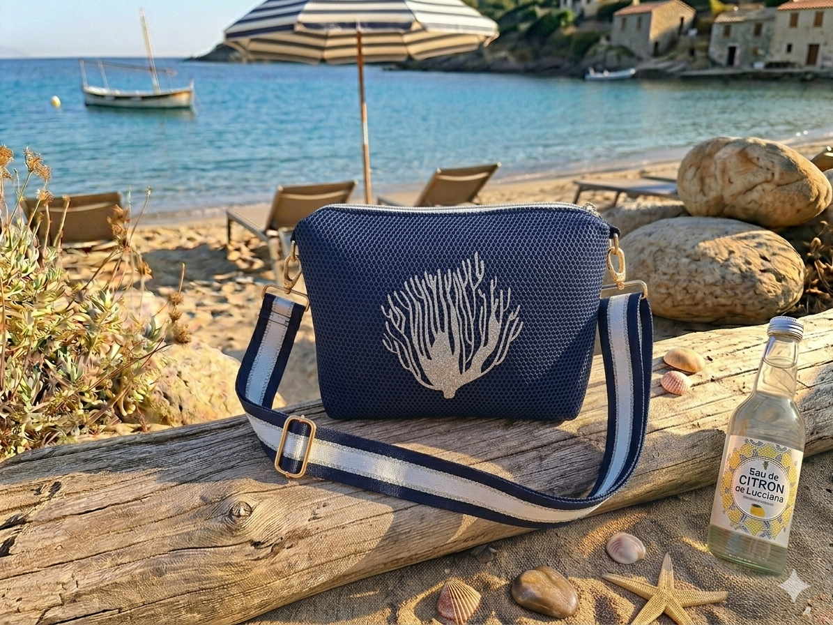 Sac Bandoulière Bleu marine Motif Corail