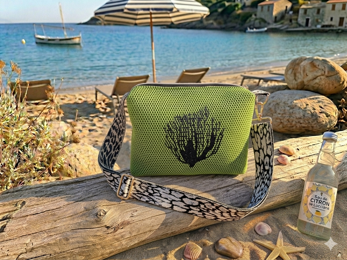 Sac Bandoulière Vert Motif Corail