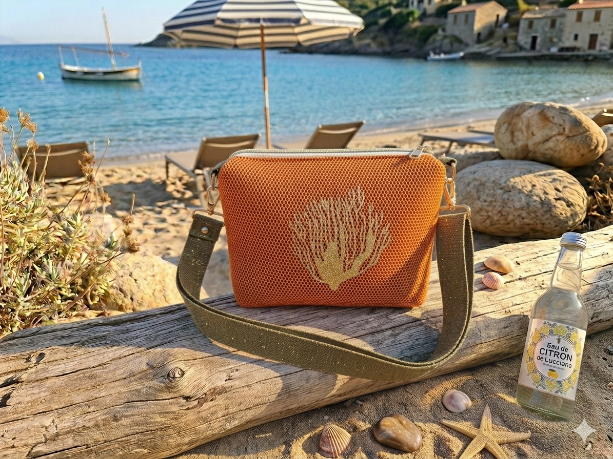 Sac Bandoulière Orange Motif Corail