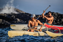 Avan Becerra and Kua Nolan paddling Kai Wa'a Ares OC1