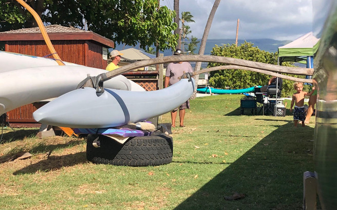 Kai Wa'a Lele OC6 ama rigged to Ho'olehua in Kihei, Maui