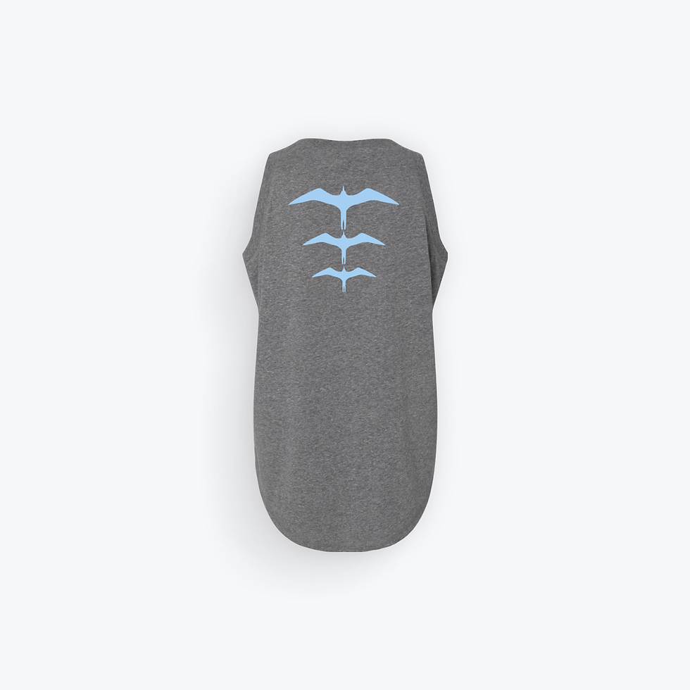 Women’s Kai Waʻa Maui Muscle Tank with racerback fit, Kai Waʻa logo on front, and stacked ʻIwa logo printed on the back.