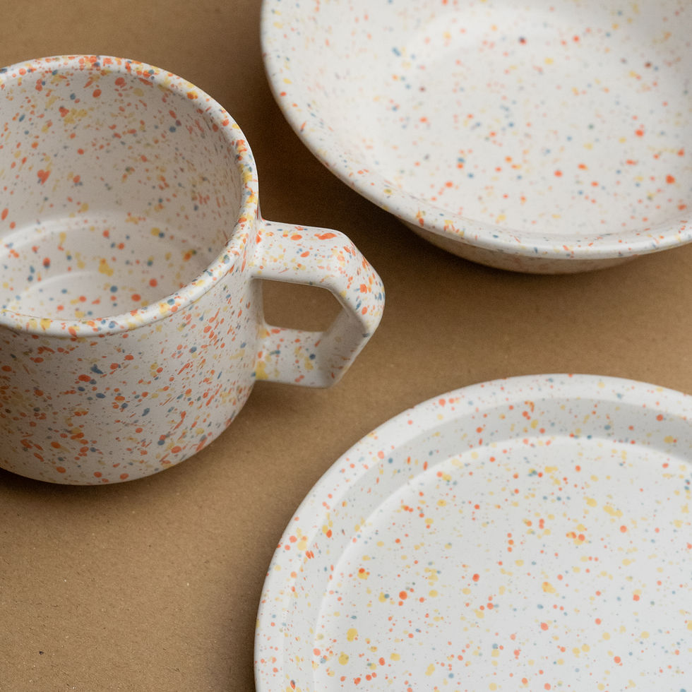 Chips Inc. Small Plate Bowl and Small Mug Gift Box Unorthodox Roasters Polkadot World Close Up