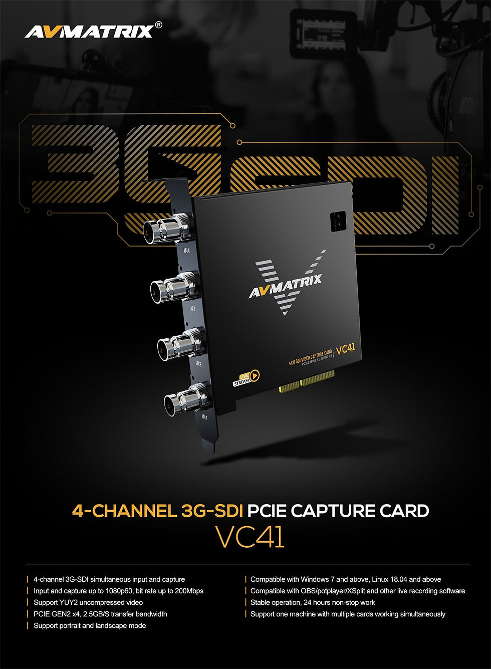 Miniaturbild: VC41 – 4-CH 3G-SDI PCIE Capture Card