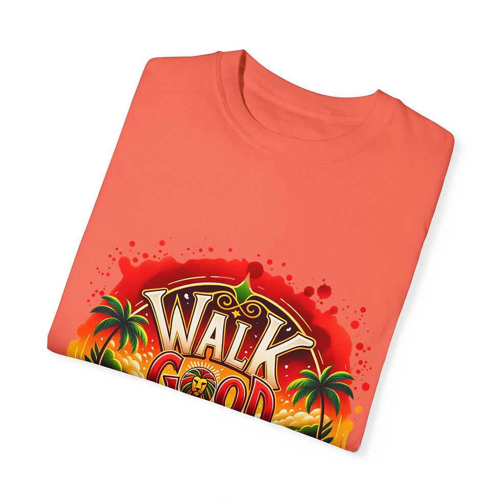 Thumbnail: Unisex Garment-Dyed T-Shirt - 'Walk Good One Love' Tropical Vibe Tee