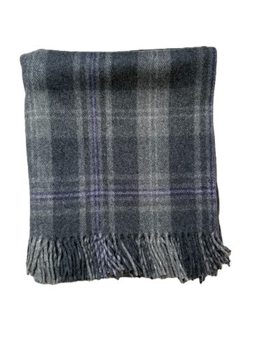 House of Balmoral Wool Blanket, Box Check, Grey/Purple | Scots