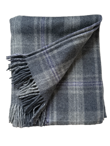 House of Balmoral Wool Blanket, Box Check, Grey/Purple | Scots