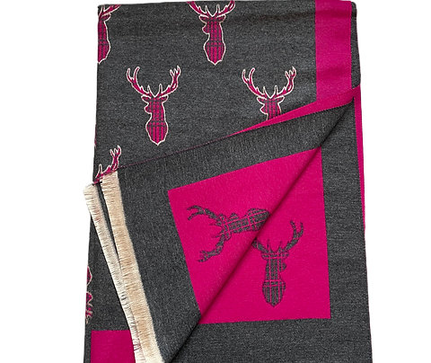 PINK AND GREY STAG SCARF REVERSIBLE SCARF/SHAWL