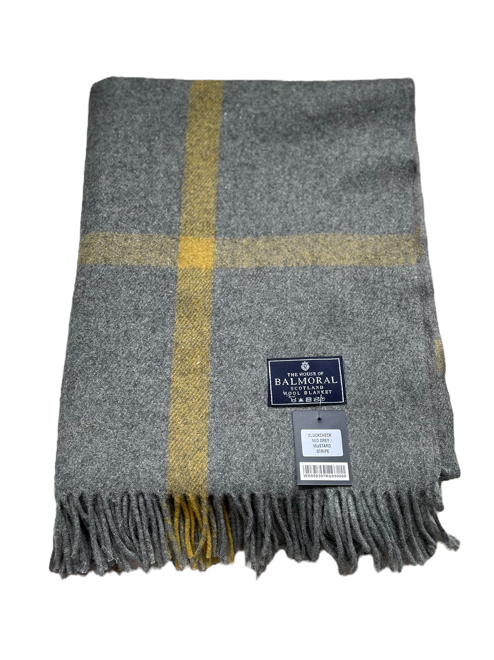 House of Balmoral Wool Blanket, Block check, Mid Grey/Mustard