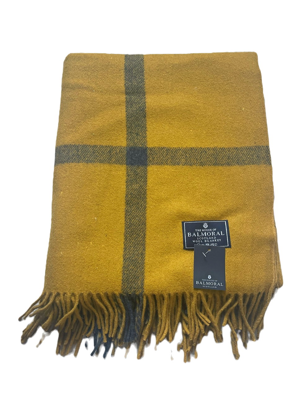 House of Balmoral Wool Blanket, Block Check, Mustard/Grey