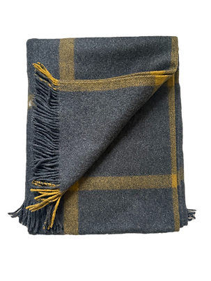 House of Balmoral Wool Blanket, Block check, Dark Grey/Mustard
