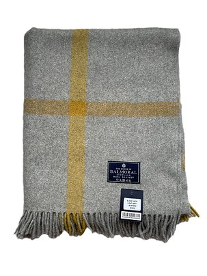 House of Balmoral Wool Blanket, Block check, Light Grey/Mustard