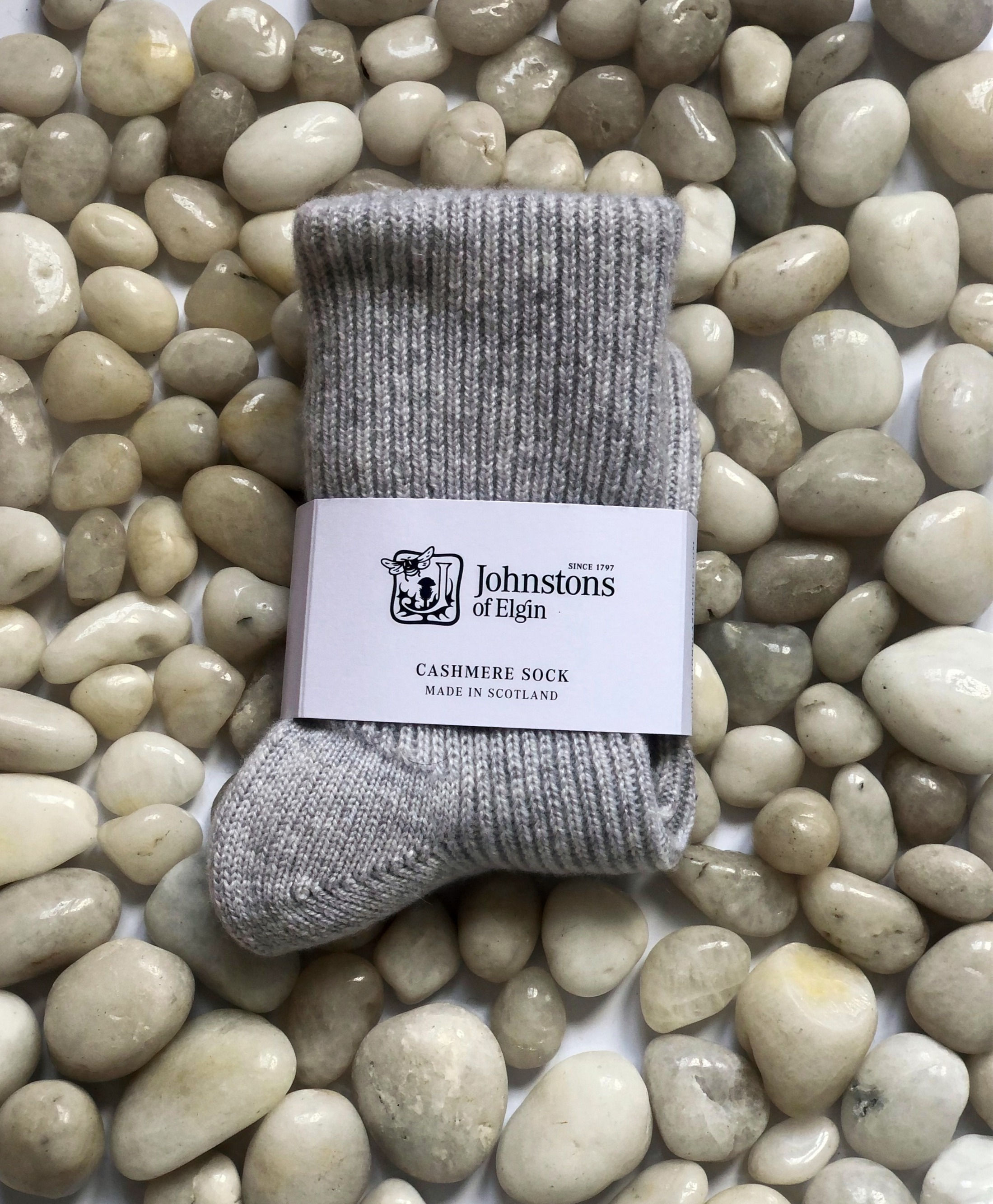 Johnstons of Elgin Grey Pure Cashmere Socks, Made in Scotland
