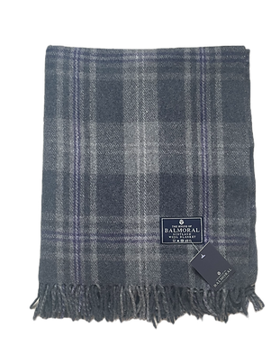 House of Balmoral Wool Blanket, Box Check, Grey/Purple