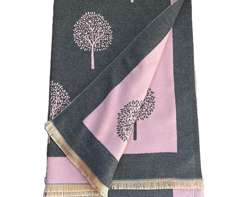 Tree of life reversible scarf/shawl, grey and pink