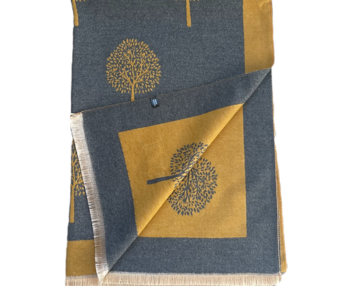 Mustard and Grey reversible tree of life scarf, shawl