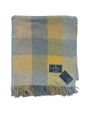 House of Balmoral Wool Blanket, Grey/Mustard check