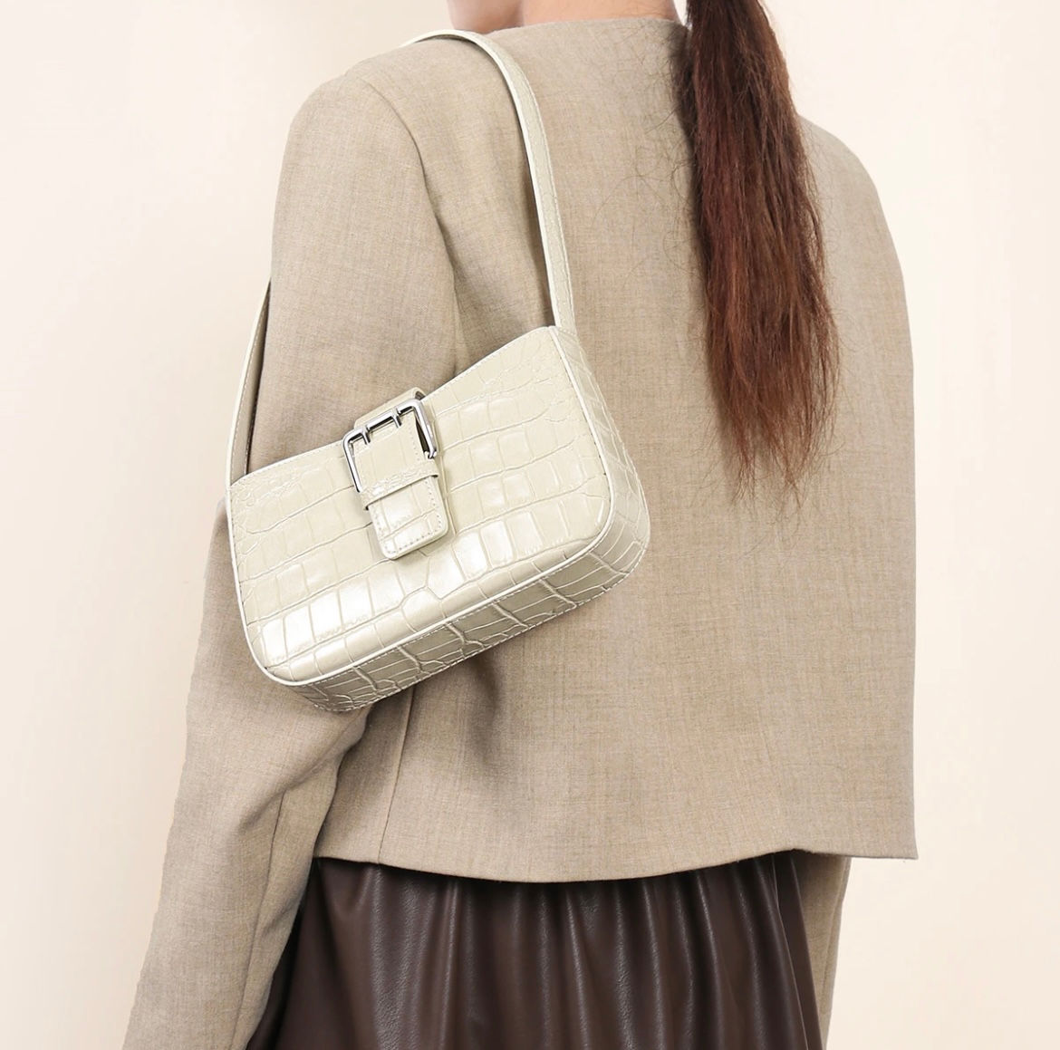 Crocodile Embossed Print Patter Shoulder Bag