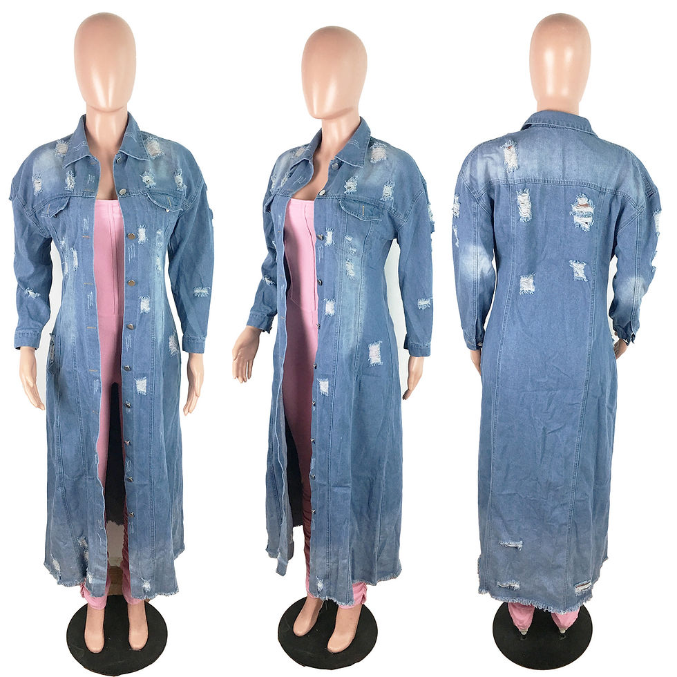 Thumbnail: 2021 Ripped Jean Trench Coats Fashion Windbreaker Jacket Long Denim Jacket Women
