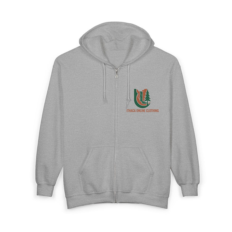 Thumbnail: Vintage Horseshoe Logo Zip Hoodie – Rustic 'Omega Valley Outfitters' Chest Print