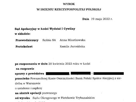 Prawomocny wyrok w sprawie przeciwko PKO BP S.A. sygn. akt I ACa 1162/21