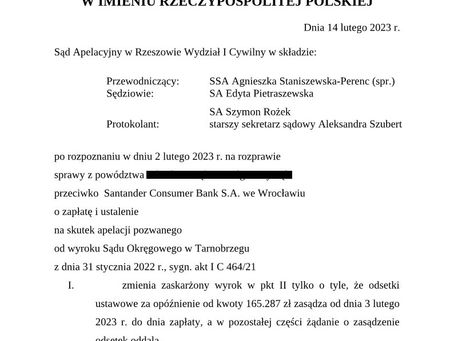 Wyrok frankowy przeciwko Santander Consumer Bank S.A. Sygnatura akt I ACa 172/22