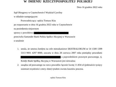 Wyrok frankowy przeciwko Santander Bank Polska S.A. Sygnatura akt I C 264/22