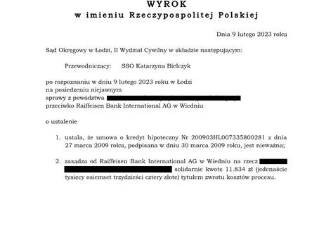 Wyrok frankowy przeciwko Raiffeisen Bank International AG Sygnatura akt II C 125/22