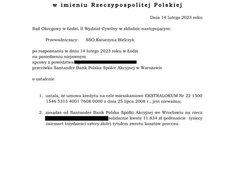 Wyrok frankowy przeciwko Santander Bank Polska S.A. Sygnatura akt II C 2214/21