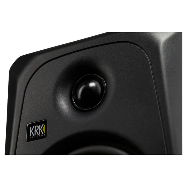 Close-up view of the top part of the  showing the tweeter and branding.