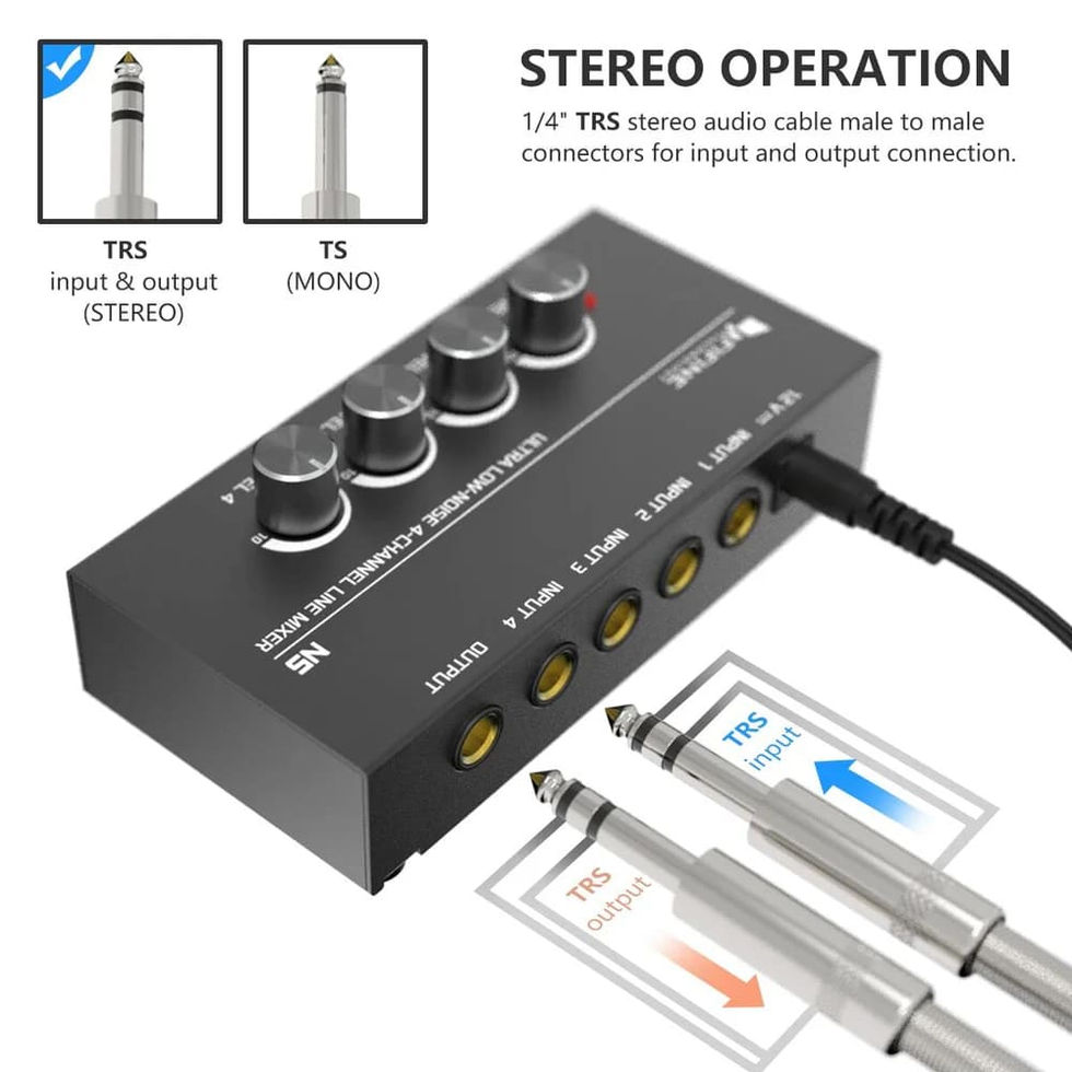 Stereo FIFINE N5 Line Mixer equipped with TS and TRS connectors
