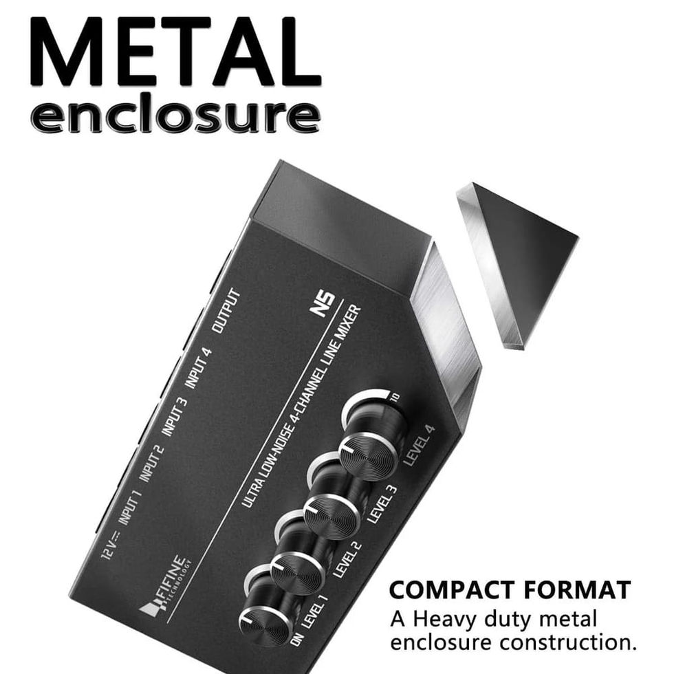 FIFINE N5 Line Mixer with a compact metal enclosure design.