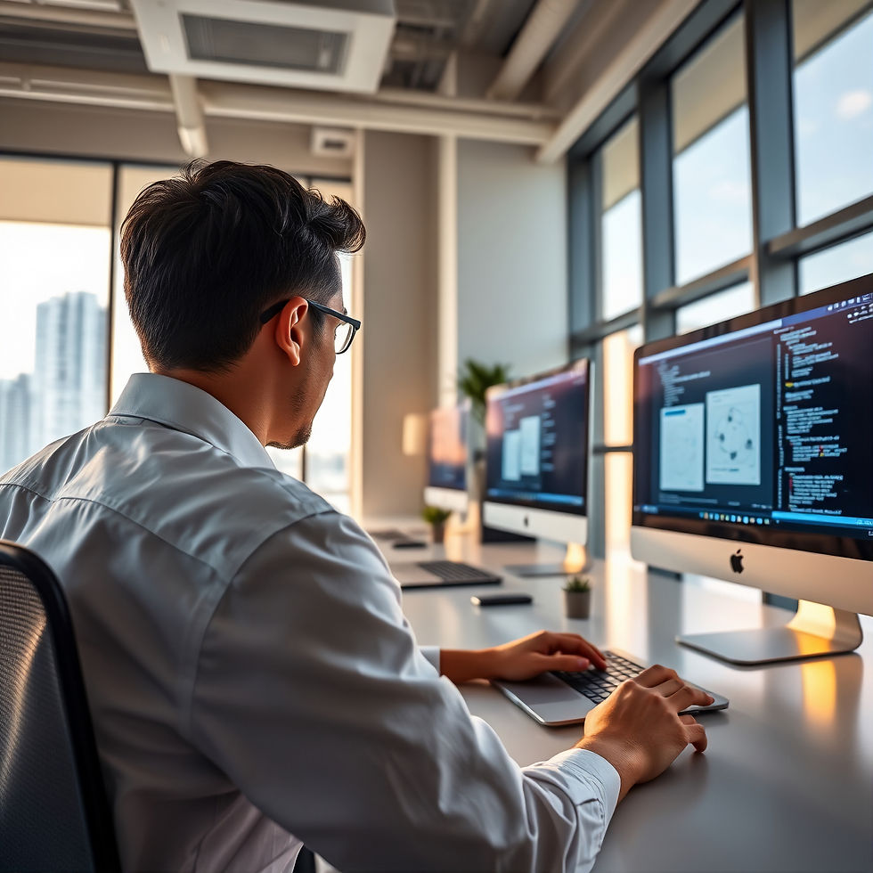 Expert software developer in miami working at his desk in the Zakkour Technology Group office. Focused on his work building enterprise AI.