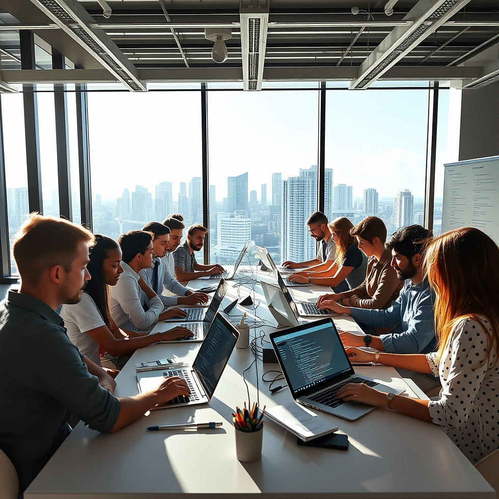team of top software development experts working at the company meeting in their miami office