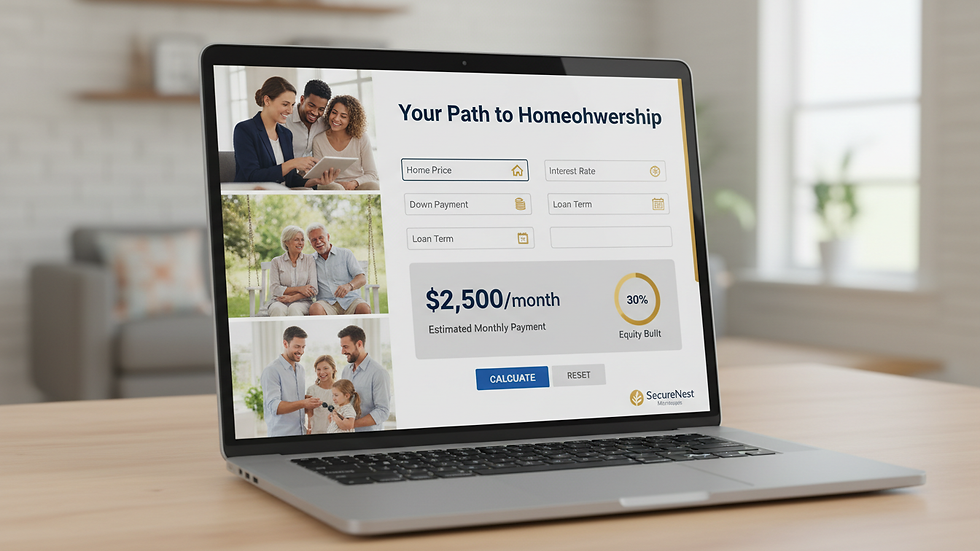 Eye-level view of a laptop screen showing a mortgage calculator interface