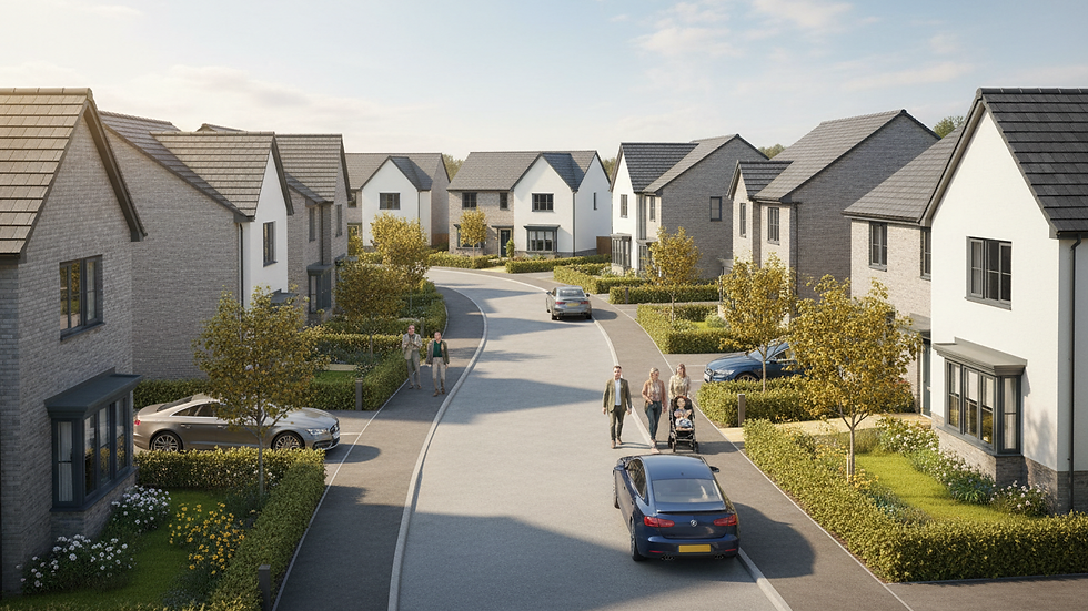 High angle view of a Derby residential street with houses and greenery