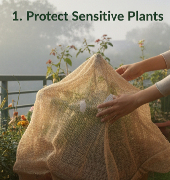 Cover senstive plants in winter .winter plant care tip
