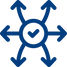 An icon of arrows pointing outwards from a checkmark, indicating versatility.