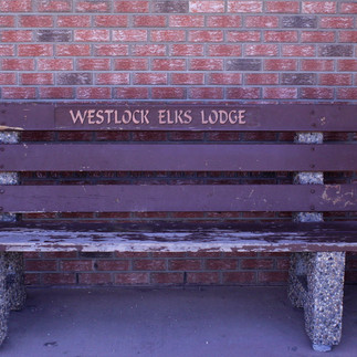 A bench outside of the Westlock Memorial Hall, donated by the Westlock Elks Lodge. 
