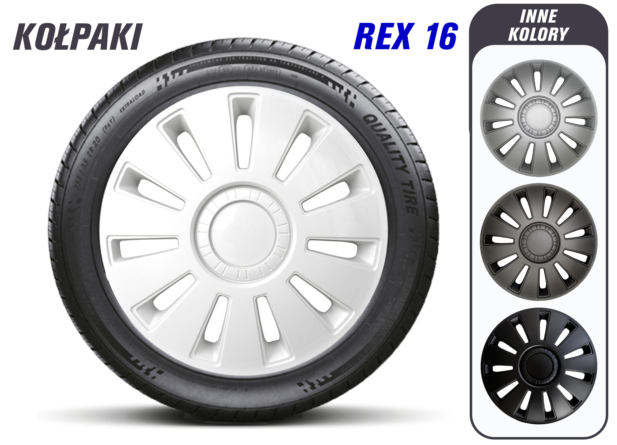 KOŁPAKI REX 16 Biały Zestaw 4 sztuk