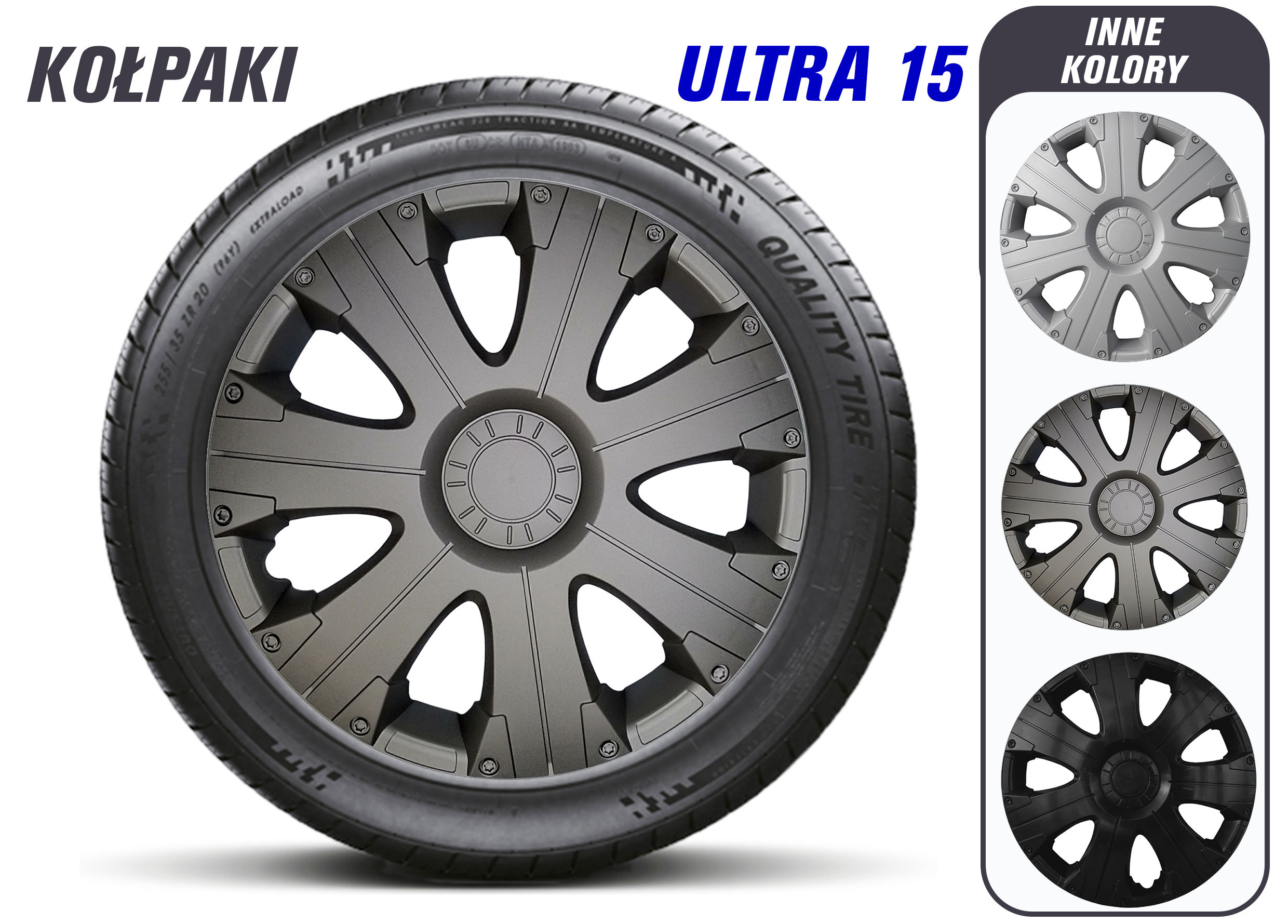 KOŁPAKI ULTRA 15 Grafit Zestaw 4 sztuk