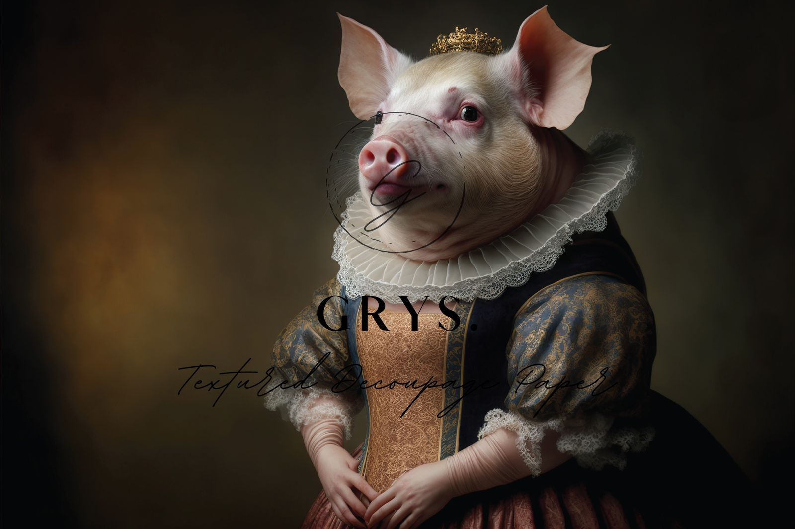 Grys. Textured Decoupage Paper- Miss Piggy