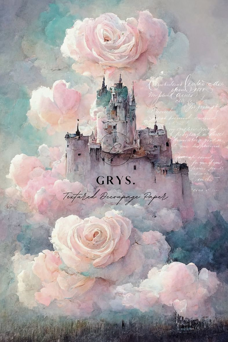 grystextureddecoupagepapercottoncandycastle