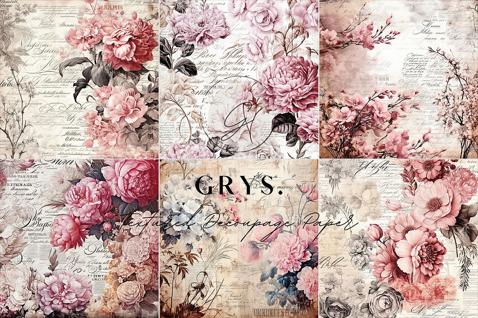 GRYS. Textured Decoupage Paper- Sixes - Floral Scrapbook